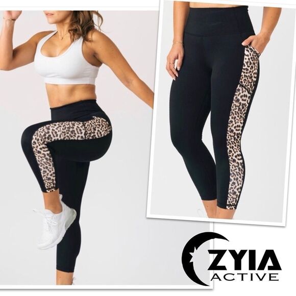 Zyia Active Leopard Print High Rise Leggings Size 6-8 - Picture 1 of 10